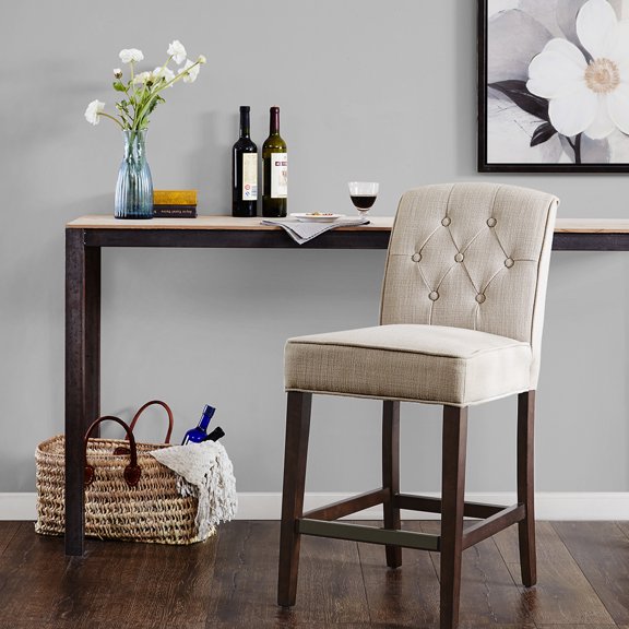 Tan polyester upholstery / Counter stool for a warm kitchen feel
