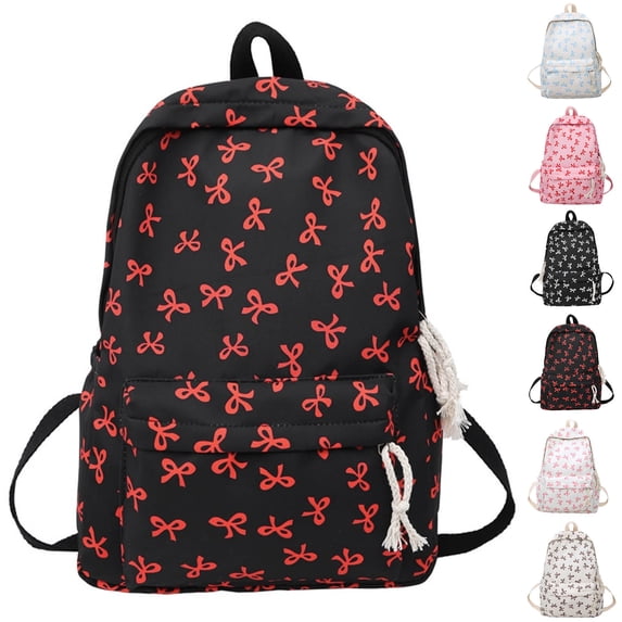 TanGnanna Bow Backpack,Preppy Girly Daypack for For Teen Girls Back to School, College Bookbag & Small Makeup Bag, Lightweight Nylon Casual Travel Backpack