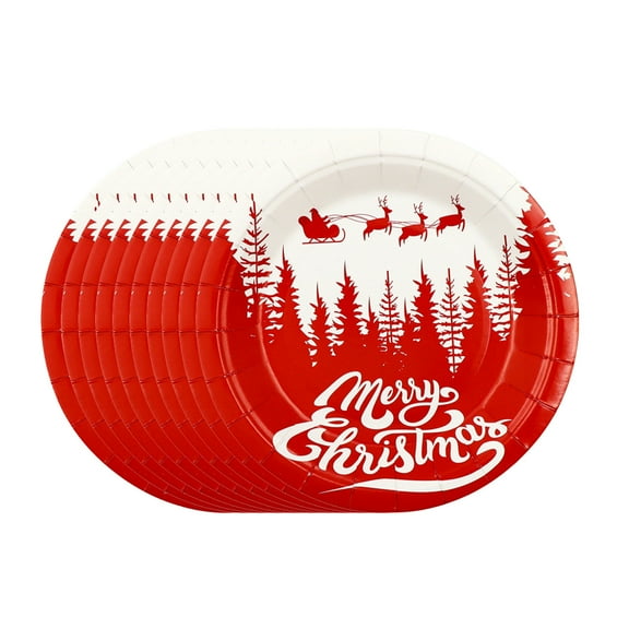 TanSiDing 10pcs Christmas Party Plates Disposable Dinnerware Heavy Duty Paper Plates for Holiday Celebrations and Festive Gatherings