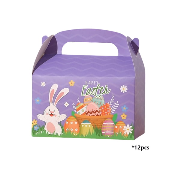 TanSiDing 12pc Easter Gift Bags Bulk, Bunny and Egg Patterned Party Favor Bags, Decorative Holiday Treat Bags for Candy, Gifts, and Festive Celebrations, Assorted Colors Paper Bags