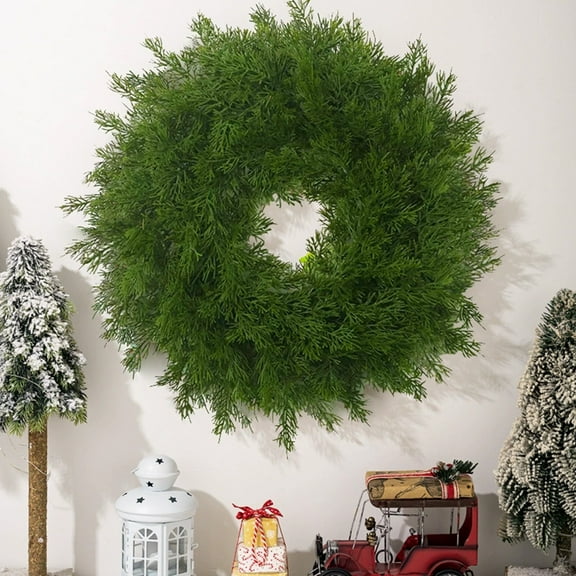 TanSiDing 1pcs Christmas Cedar Wreaths,Christmas Wreath for Front Door, Artificial Green Wreath Greenery Realistic Wreath Holiday Decoration for Holiday Thanksgiving Fall Winter Decor 40cm
