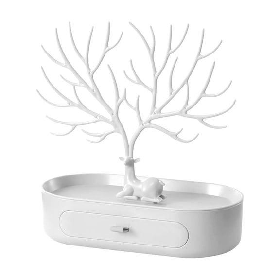 TanSiDing 1pcs Christmas Jewelry Organizer Storage Stand with Drawer, Reindeer Horns Display Rack for Earrings Necklaces Bracelets Rings, Multi-Tier Vanity Dresser Makeup Organizer