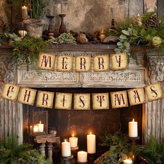 TanSiDing 1pcs Christmas Letter Banner Garland - Merry Xmas Party Decorations with Pull String Design for Holiday Wall Decor, Fireplace Mantel & Festive Home Decoration