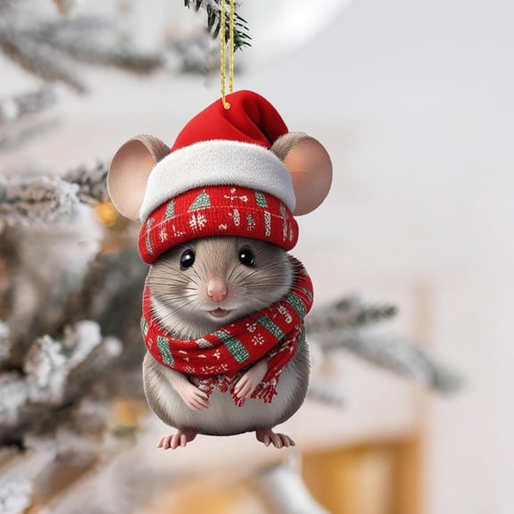 TanSiDing 1pcs Christmas Mouse Flat Ornament - Festive Home & Car Decor, Durable Holiday Decoration for Tree Hanging, Ideal Christmas Gift