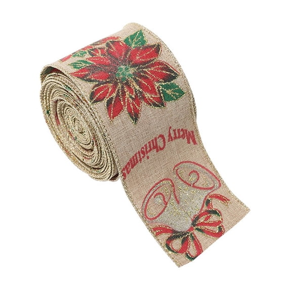 TanSiDing 1pcs Christmas Ribbon for Tree Decorating - Premium Fabric Bows with Festive Print, Reusable Wrinkle-Free Decorative Trim for Holiday Home Party Gift Wrapping