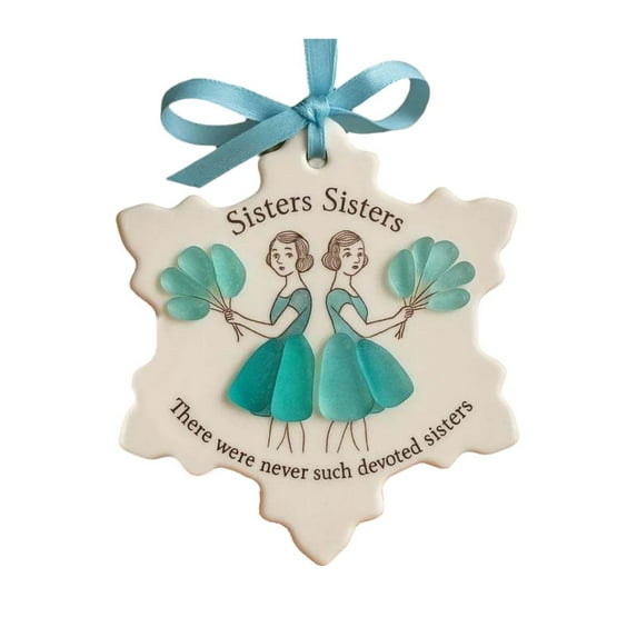 TanSiDing 1pcs Christmas Sea Glass Ornament, Sisters Collection, Handcrafted Decorative Hanging for Holiday Tree, Festive Home Decor, Shatterproof Keepsake