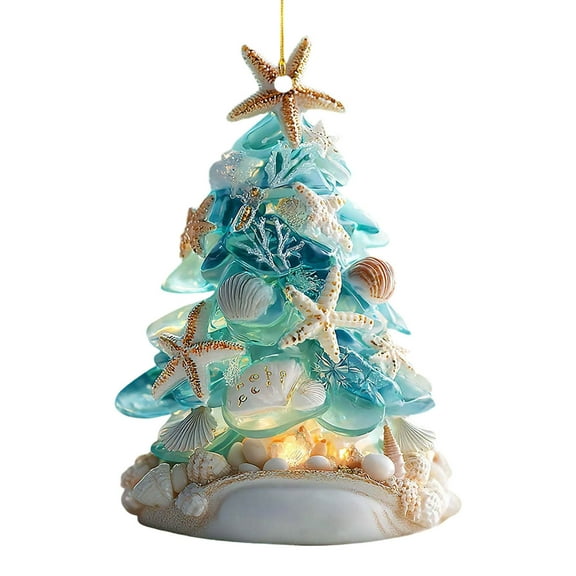 TanSiDing 1pcs Christmas Starfish Shell Ornaments - Coastal Themed Acrylic Hanging Decor for Holiday Tree, Wreath, and Festive Home Decoration