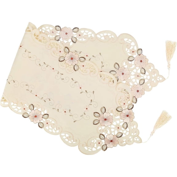 TanSiDing 1pcs Embroidered Linen Table Runner Floral Pattern Washable Dining Table Decor For Holiday Home Decor And Valentines Day Christmas 50*140cm