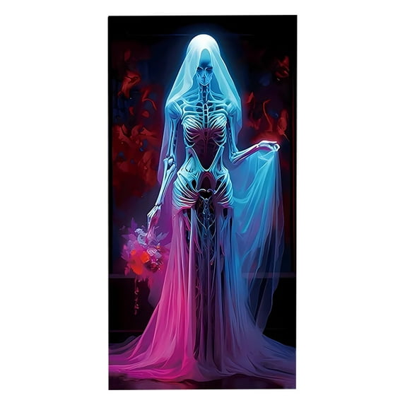 TanSiDing 1pcs Halloween Decorations Door Cover, Spooky Witch and Zombie Halloween Door Banner Bathroom Porch Door Backdrop Decor for Parties, Indoor Outdoor Themed Decoration