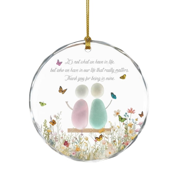 TanSiDing 1pcs Hand-Blown Sea Glass Ornament - Floral Friendship Hanging Drop with Shatterproof Acrylic Flowers for Christmas Tree & Home Decor