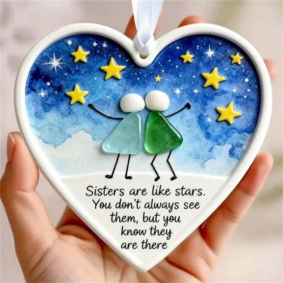 TanSiDing 1pcs Handmade Sea Glass Heart Ornament, Eternal Friendship Keepsake, Recycled Sea Glass Home Decor, Gift for Friends, Beach Wedding Souvenir