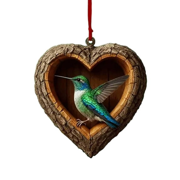 TanSiDing 1pcs Heart-Shaped Woodland Animal Christmas Ornament - Resin Tree Hollow Decor with Realistic Wildlife Details for Holiday Home Decoration and Festive Gift 8cm