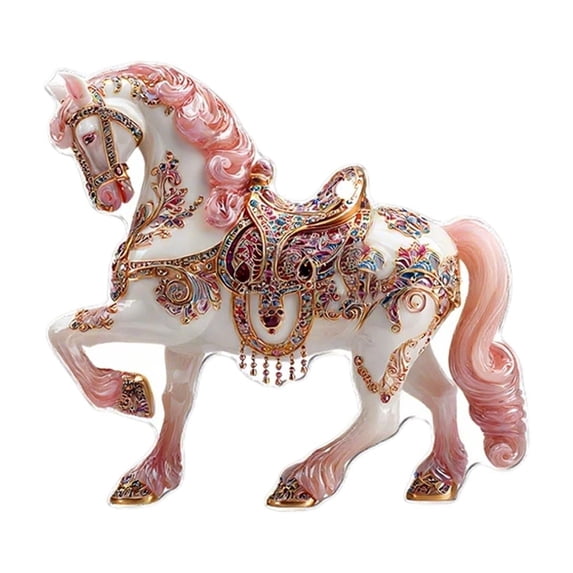 TanSiDing 1pcs Horse Ornaments for Christmas Tree, Enchanted Carousel Horse Christmas Ornament, Handmade Metallic Ornament with Rhinestone, Cute Christmas Ornaments - Horse Gifts for Women 8cm