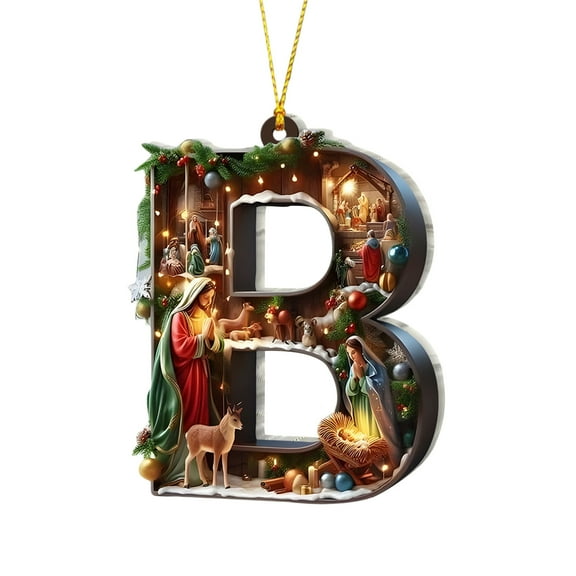 TanSiDing 1pcs Personalized Acrylic Christmas Tree Letters Ornaments with Festive Holiday Symbols for Xmas Home Decor Party Decoration B