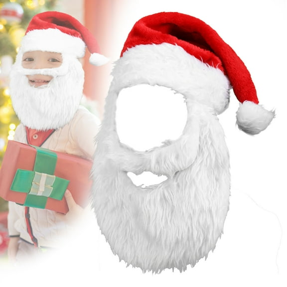 TanSiDing 1pcs Premium Fluffy Santa Hat with Beard - Ultra Soft Velvet Christmas Hat for Holiday Parties, Family Gatherings & Festive Events - Warm Lined Winter Accessory