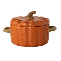TanSiDing 1pcs Pumpkin Bowl Set with Lid and Handle, Ceramic Ramekins for Baking, Casserole Dish Individual Severing Pot, Stoneware, Oven Safe 13*8.5*9.7cm