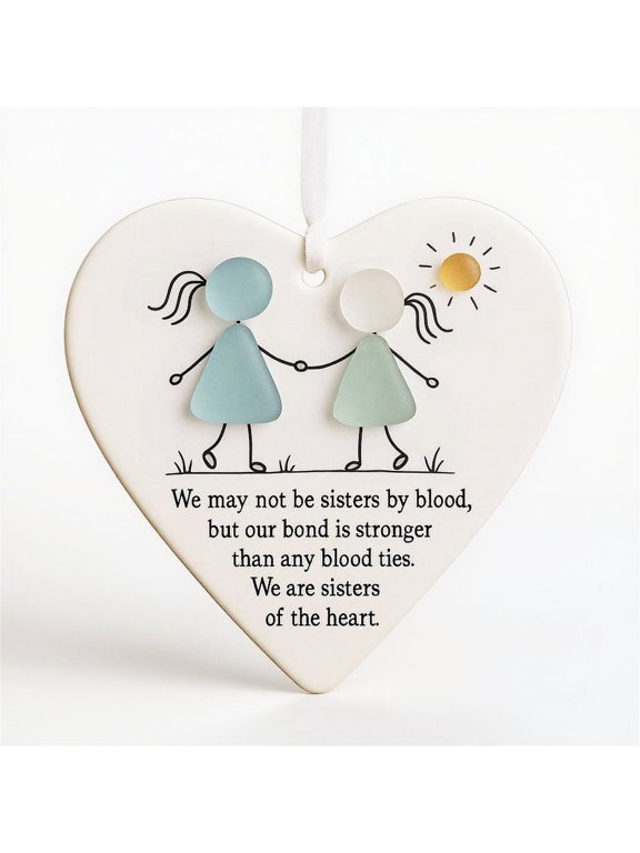 1pcs Sea Glass Heart Friendship Ornament Handmade Beach Keepsake Gift for Sister Best Friend Christmas Tree Hanging Decor 8cm