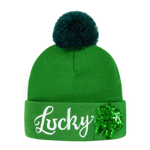 TanSiDing 1pcs St. Patrick's Day Hat Irish Embroidered Knit Beanie for Adults, Shamrock Clover Cap Warm Winter Skull Cap for Men Women, Festive Party Parade Accessory