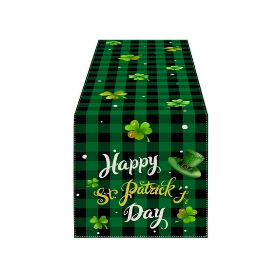 TanSiDing 1pcs St. Patrick's Day Table Flag, Clover Patterned Irish Party Decor, Heat Resistant Washable Linen Table Runner for Dining Room Kitchen Home Celebration 183*33cm