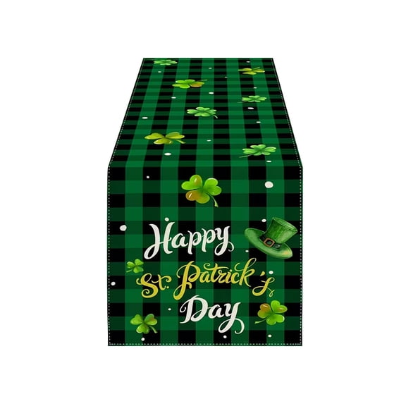 TanSiDing 1pcs St. Patrick's Day Table Flag, Clover Patterned Irish Party Decor, Heat Resistant Washable Linen Table Runner for Dining Room Kitchen Home Celebration 183*33cm