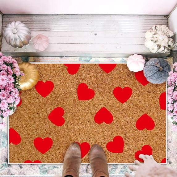 TanSiDing 1pcs Valentine's Day Doormat Romantic Red Heart Non Slip Welcome Door Mat Valentine's Day Rug Decorative Front Door Mat for Porch Indoor Outdoor Decor Gifts 60*40cm