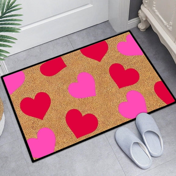 TanSiDing 1pcs Valentine's Day Doormat Romantic Red Heart Non Slip Welcome Door Mat Valentine's Day Rug Decorative Front Door Mat for Porch Indoor Outdoor Decor Gifts 60*40cm