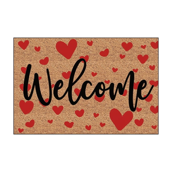 TanSiDing 1pcs Valentines Day Welcome Doormat Sweet Heart Rug Non-Slip Indoor Outdoor Entrance Home Decor Front Porch Floor Mat Polyester Decorative 60*40cm