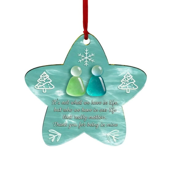 TanSiDing 1pcs Vintage Style Sea Glass Heart Ornament - Handmade Friendship Keepsake for Christmas Tree, Beach Theme Home Decor, Unique Holiday Gift for Best Friends & Sisters