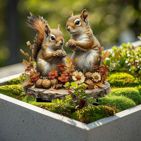TanSiDing 1pcs Whimsical Squirrel Couple Acrylic Flower Pot Insert - Weather-Resistant Garden Decor for Outdoor Lawn, Patio & Tabletop Plant Display 23.8*30*0.3cm