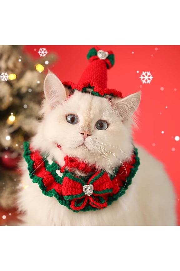 1pcs Winter Pet Scarf Soft Knitted Collar for Small Dogs Cats Warm Fleece Neck Gaiter Cold Weather Outdoor Walking Holiday Party Photo M