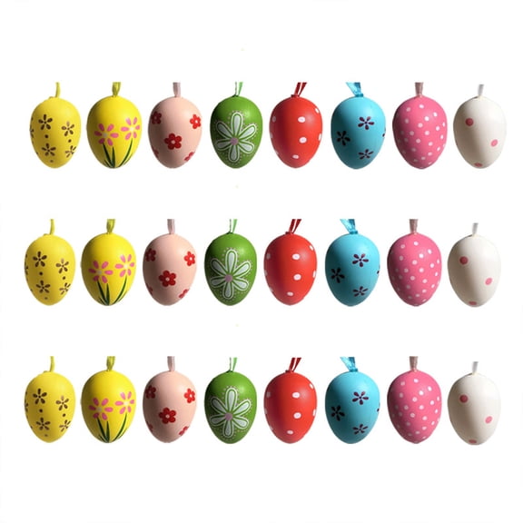TanSiDing 24pcs Easter Eggs Pendants Bulk Set, Plastic Hanging Ornaments for Easter Egg Hunt Party Supplies, Basket Fillers, Home Decorations and Holiday Celebration