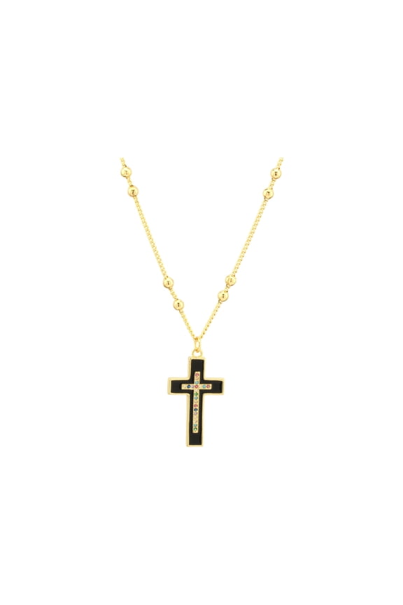 2pcs Azorite Cross Pendant Necklace Drip-Enamel Crucifix Chain Gold-Plated Copper Unisex Gothic Jewelry Gift for Men Women