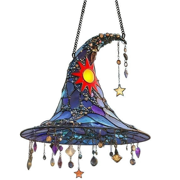 TanSiDing 2pcs Moonlight Witch Acrylic Stained Glass Window Hanging Sun Catcher Decor Stained Panel Hangings Wall Halloween Decor, for Friends and Family