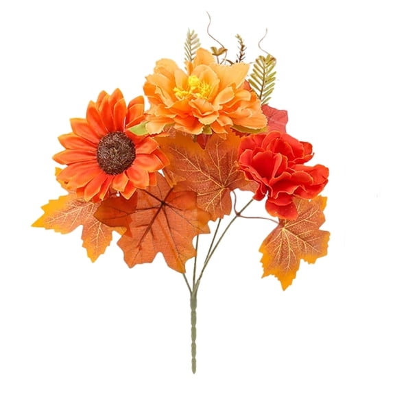 TanSiDing 2pcs Fall Faux Flower Bouquet Thanksgiving Maple Leaf Pumpkin Wreath Home Decor Halloween Centerpiece Arrangement C