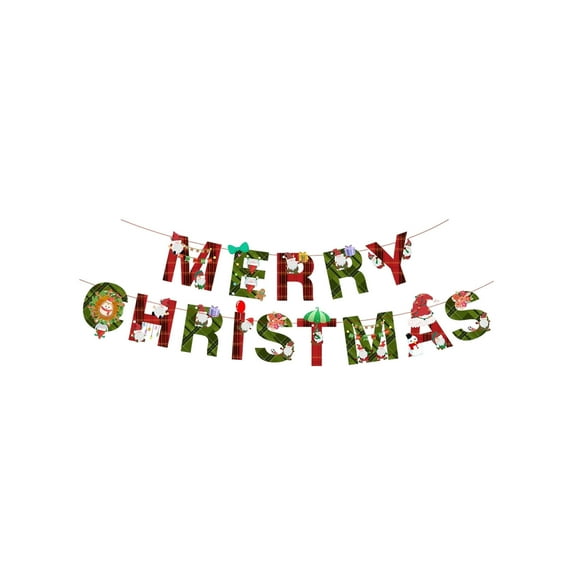 TanSiDing 2pcs Festive Christmas Banner Garland - Merry Xmas Hanging Decor with Santa Snowman Tree Design, Durable Paper Streamer for Holiday Party Wall Door Decoration