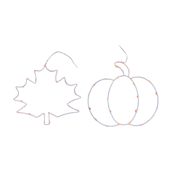 TanSiDing 2pcs Glowing Iron Forged Maple Leaf Pumpkin Window Light Indoor Outdoor Holiday Decoration 36.5*31CM