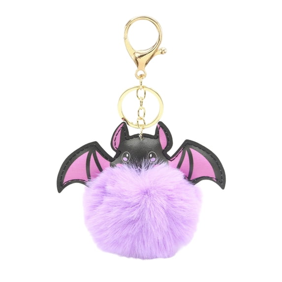 TanSiDing 2pcs Halloween Bat Keychain Plush Fuzzy Cute Accessory for Purse Backpack Car Keys Party Gift