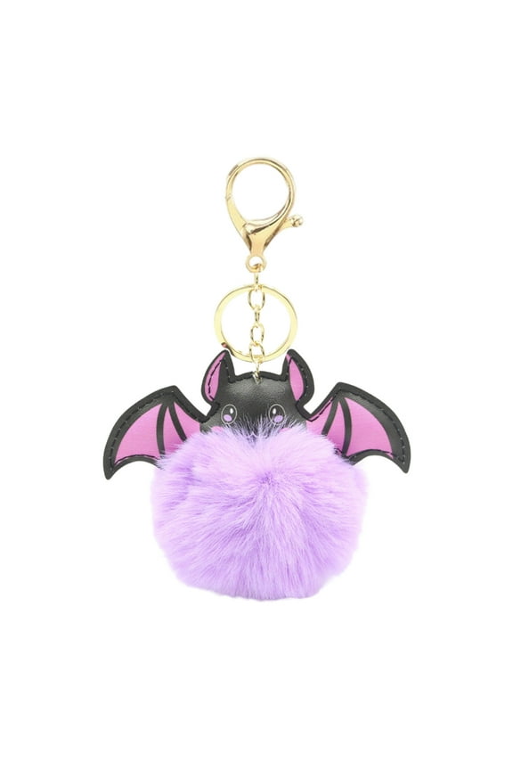 2pcs Halloween Bat Keychain Plush Fuzzy Cute Accessory for Purse Backpack Car Keys Party Gift