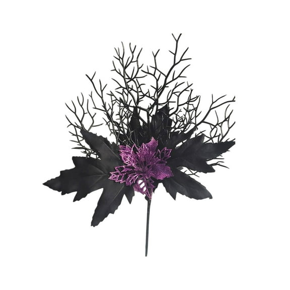 TanSiDing 2pcs Halloween Black Flower Branch Artificial Floral Arrangement for Party Decorations, Spooky Home Decor, Centerpiece, Witch Theme Arrangement