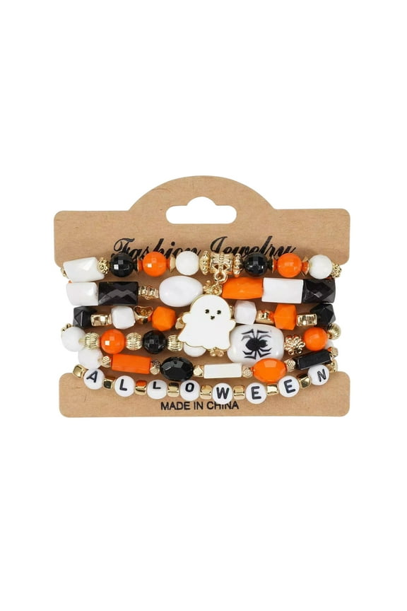 2pcs Halloween Bracelets Set Spooky Stackable Stretch Beaded Bracelets with Skull Bat Pumpkin Charms for Women Party Accessories Jewelry Gifts 12x10x2cm