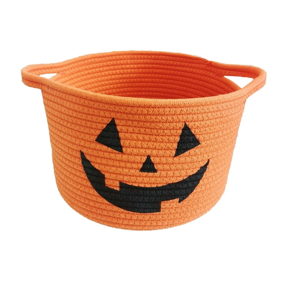 TanSiDing 2pcs Halloween Pumpkin Basket Cotton Rope Storage Organizer, Decorative Candy Holder for Party Favors Home Decor Gift Giving