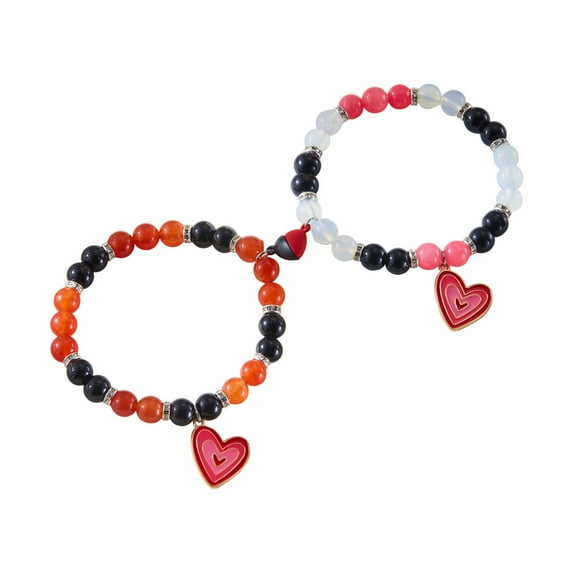TanSiDing 2pcs Magnetic Couple Bracelets for Valentines Day - Adjustable Matching Friendship Bracelets with Heart Charm, Gift for Couples Him Her