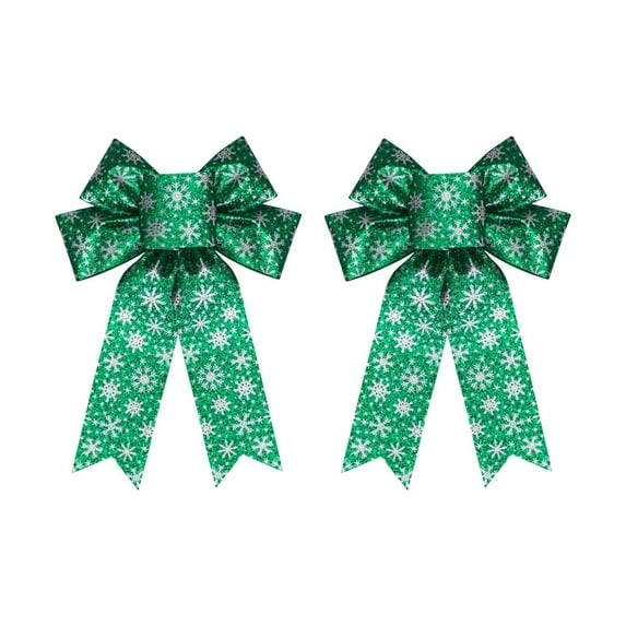 TanSiDing 2pcs Red Bows Christmas Decorations , Wreath Bow, Outdoor Christmas Bows with Snowflake for Front Door Wreath Home