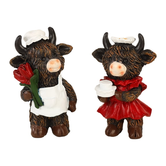 TanSiDing 2pcs Romantic Resin Yak Figurines Couple Set, Gift for Womanfriend, Anniversary Proposal Decoration, Desktop Shelf Display for Home Office Decor