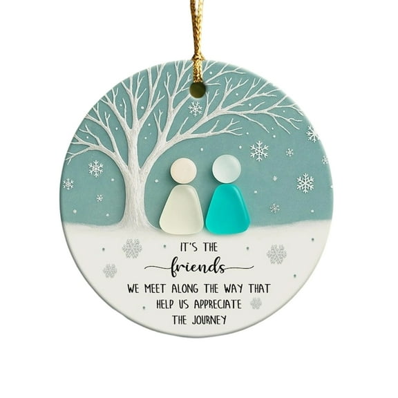 TanSiDing 2pcs Sea Glass Christmas Ornament, Beach Themed Coastal Decor with Shells and Starfish, Holiday Ornament for Beach House Decor, Coastal Christmas Tree Decorations