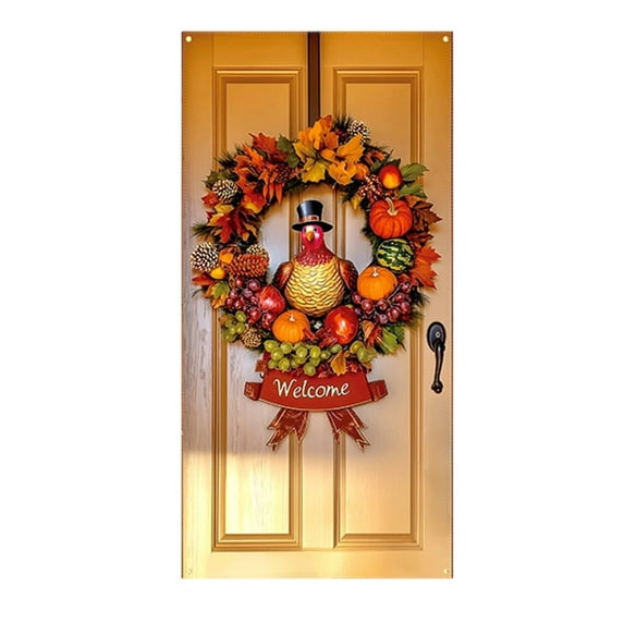 TanSiDing 2pcs Thanksgiving Door Banner Polyester Hanging Flag for Holiday Party Indoor Outdoor Decoration Festive Home Decor 90*180cm