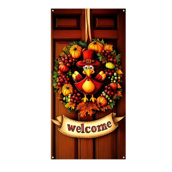 TanSiDing 2pcs Thanksgiving Door Banner Polyester Hanging Flag for Holiday Party Indoor Outdoor Decoration Festive Home Decor 90*180cm