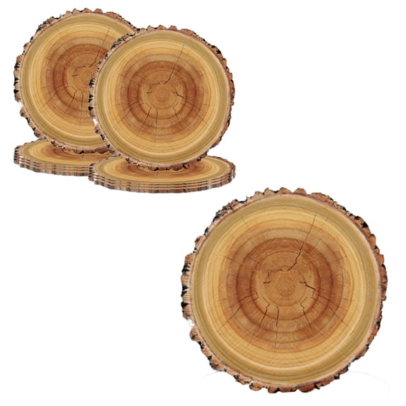 TanSiDing 32pcs Wood Grain Paper Plates Rustic Disposable Dinnerware for Camping Party Decor Lumberjack Theme Picnic Supplies 23x23x2.5cm