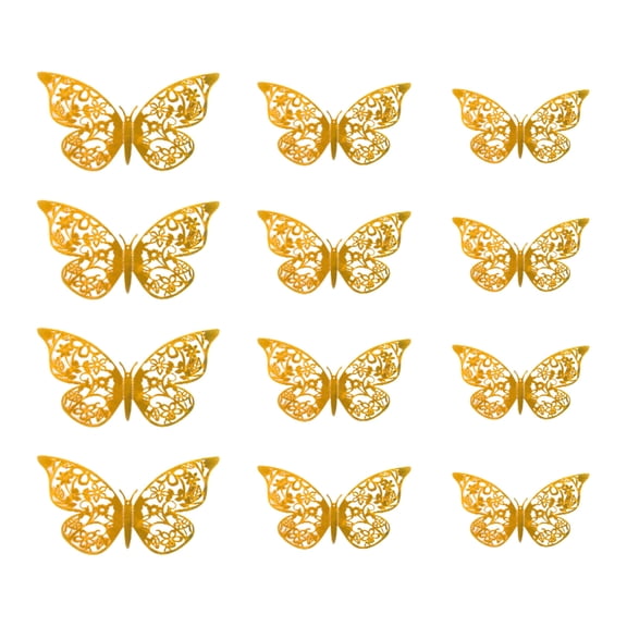 TanSiDing 36pcs 3D Metallic Butterfly Wall Stickers - Removable Self-Adhesive Decor for Home, Party & Wedding - Gold Foil Accent Wall Decals