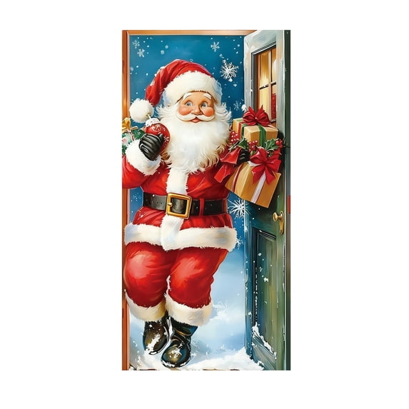 TanSiDing 3pcs Christmas Door Curtain Festive Hanging Decor Santa Claus Holiday Party Decoration Waterproof Durable Fabric for Home Indoor Outdoor 35*71in